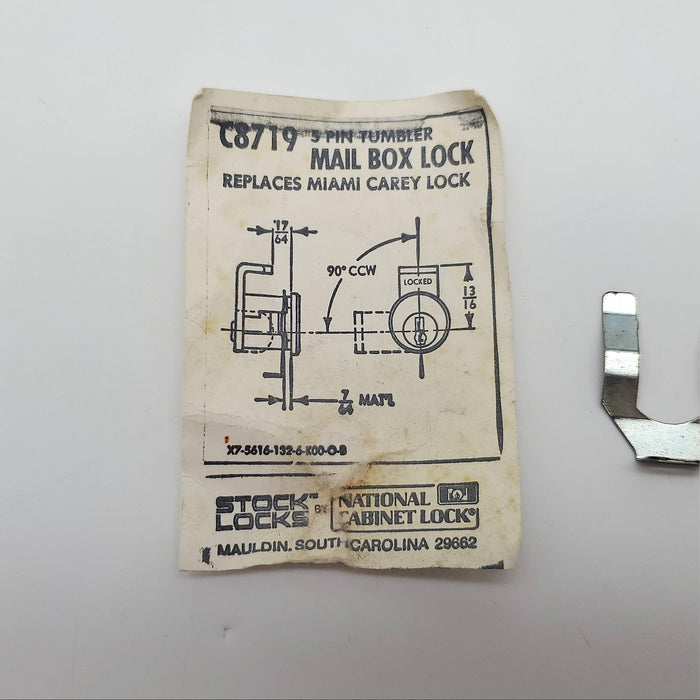 National Mail Box Lock C8719 Nickel Plated 5 Pin Tumbler NOS