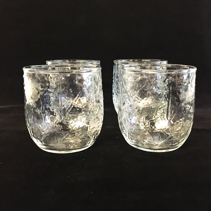 4x Vintage Anchor Hocking Bumpy Crackle Leaf Sherry Glass Tumbler Juice 3" 1