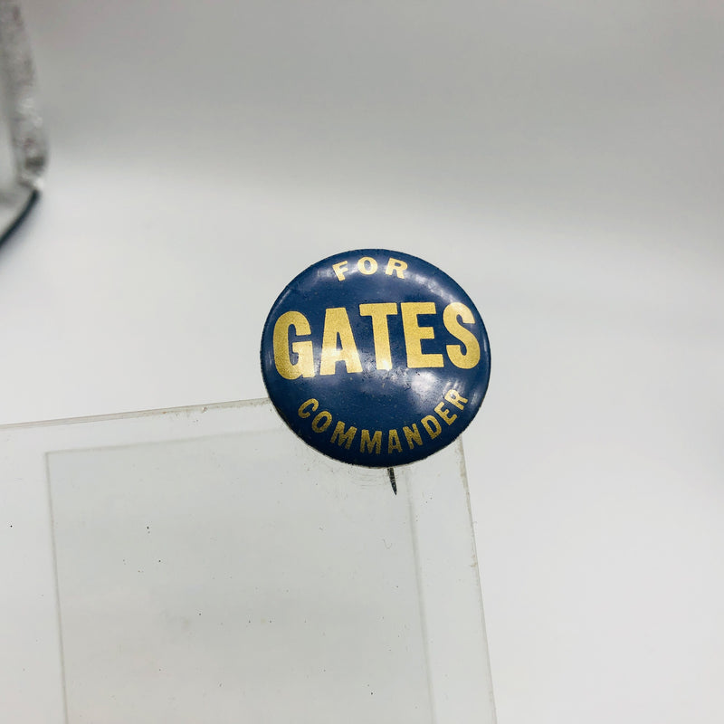 Vintage Gates For Commander Button 1" Bastian Bros Blue Gold Metal