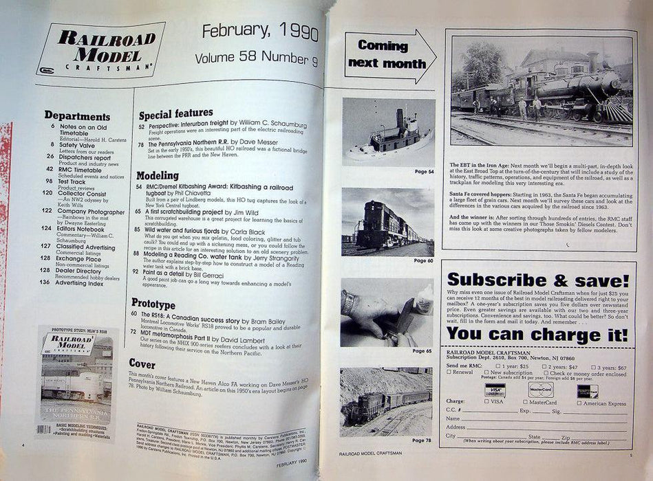 Railroad Model Craftsman Magazine February 1990 Vol 58 No 9 Pennsylvania R.R.