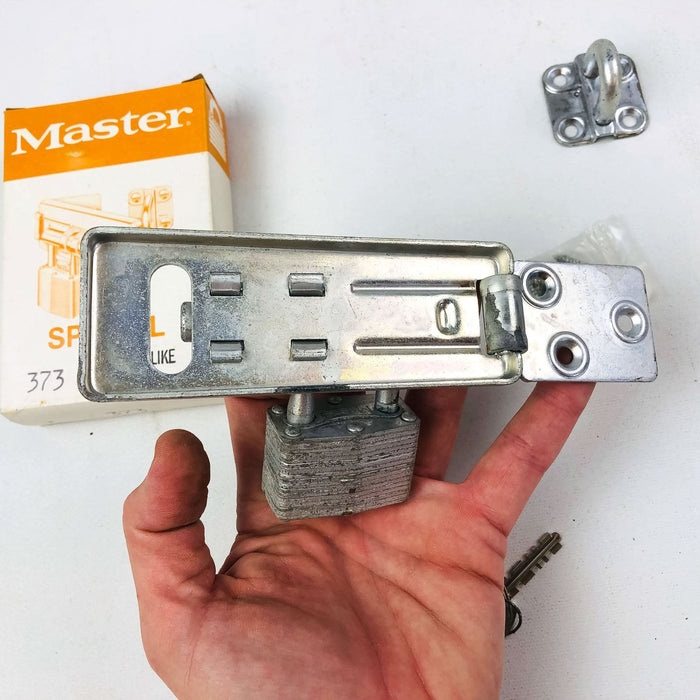 Master Lock Hasplock 450 Padlock Heavy Duty Bolt and Hasp New NOS 373 Key White 5