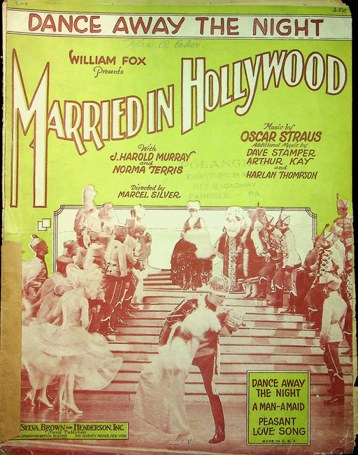 Dance Away The Night Oscar Straus Sheet Music 1929 Married In Hollywood 1