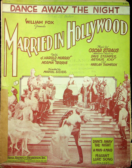 Dance Away The Night Oscar Straus Sheet Music 1929 Married In Hollywood 1