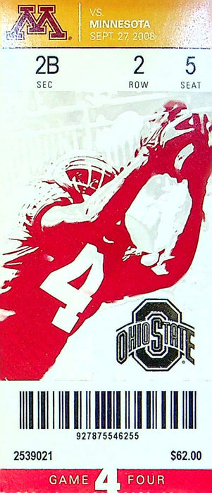 Buckeye OSU Football Game Ticket Stub Sep 2008 Vs. Minnesota Golden Gopher Seat5