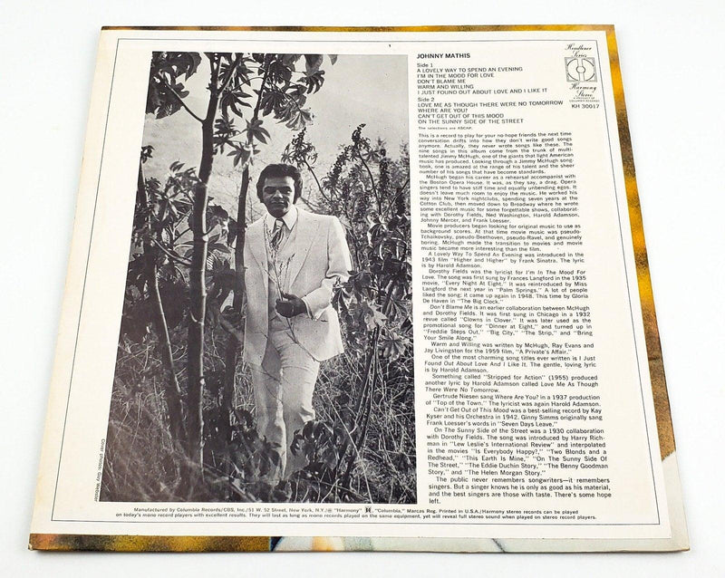 Johnny Mathis Self Titled 33 RPM LP Record Harmony Records 1970 2