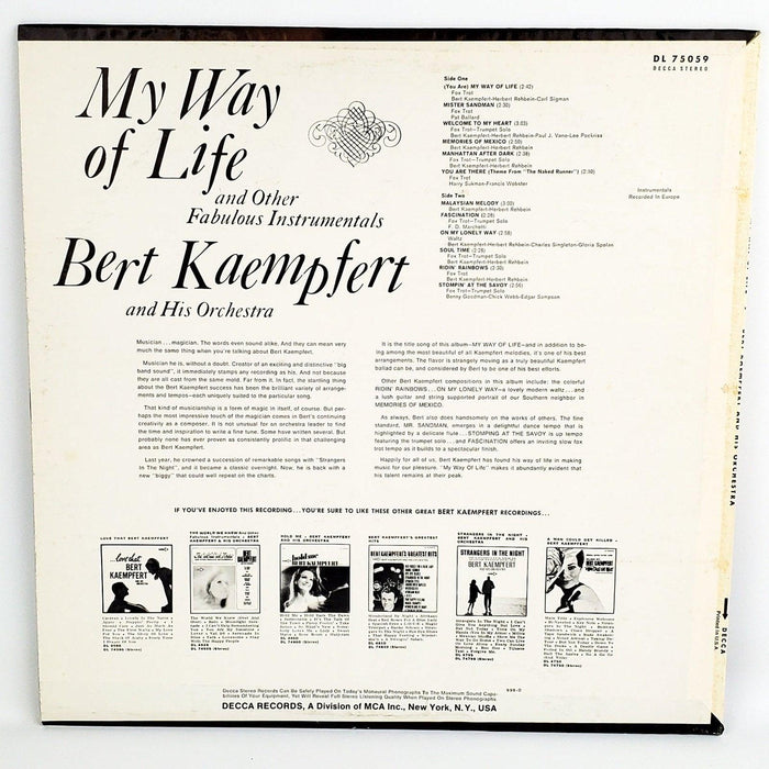 Bert Kaempfert My Way Of Life Record 33 RPM LP DL 75059 Decca 1968 2