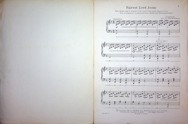Sheet Music Fairest Lord Jesus John Schaum Arrangement 1957 Christian Religious 2