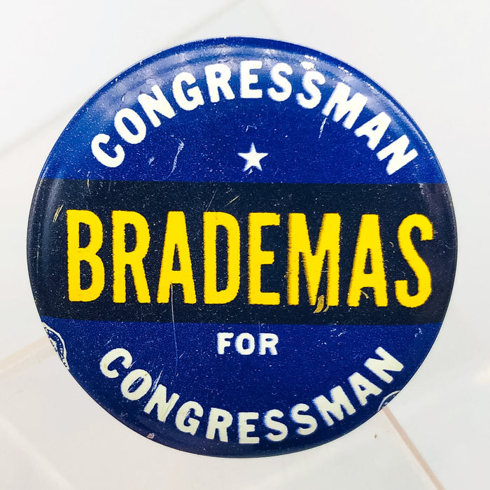 Congressman John Brademas Button Pin 1.25" Indiana Politician Campaign Blue 5