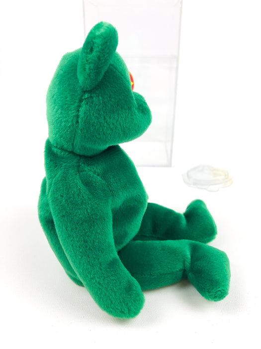 Erin The Bear TY Beanie Baby w/ Many Errors Lucky Shamrock Green 1997 RETIRED