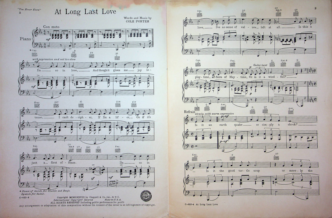 At Long Last Love Sheet Music Porter Katscher 1938 You Never Knew Movie Song 3