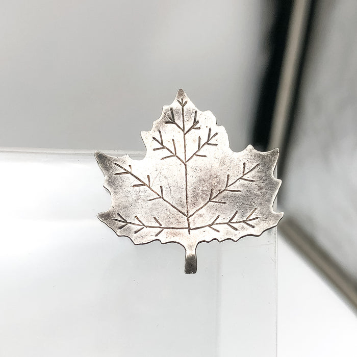 Vintage Sterling Silver Maple Leaf Pin Pinback Brooch MARKED Etched Veins 3