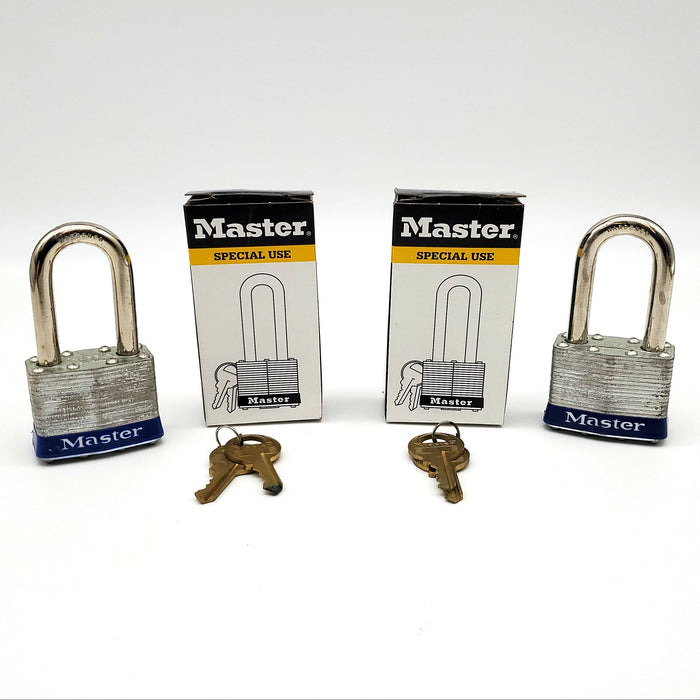 2x Master Lock Padlocks No 1 1-3/4" Shackle Keyed Different Vintage USA Made NOS