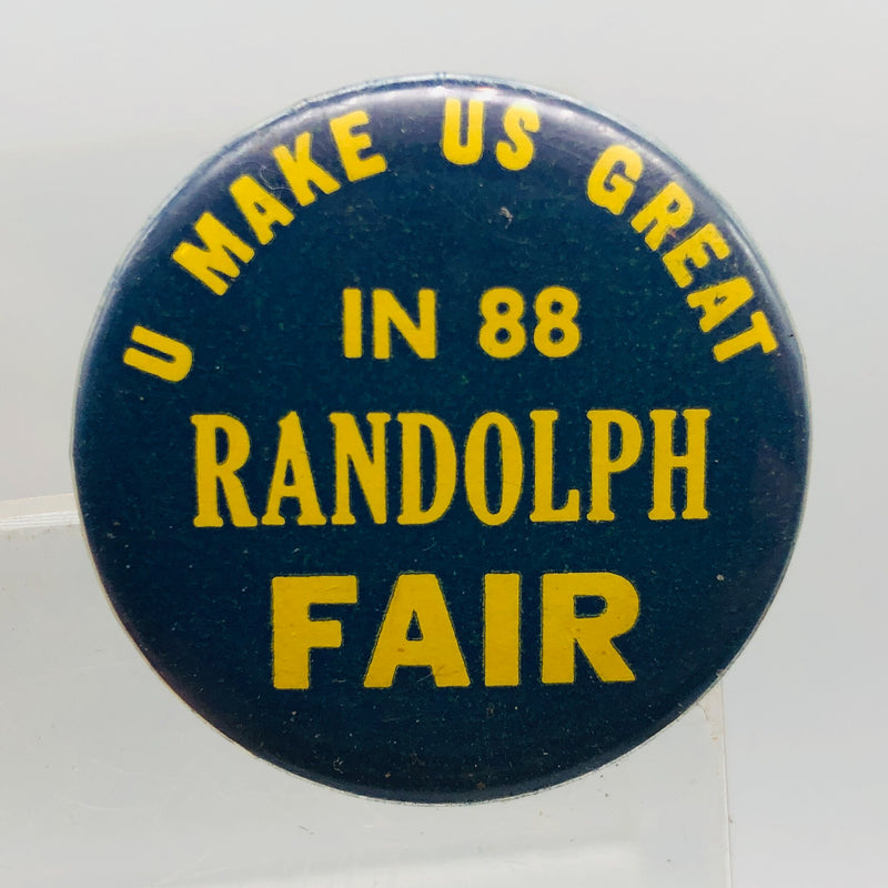 Vintage County Fair Button 1" Randolph Portage Ohio U Make Us Great in 88 Blue