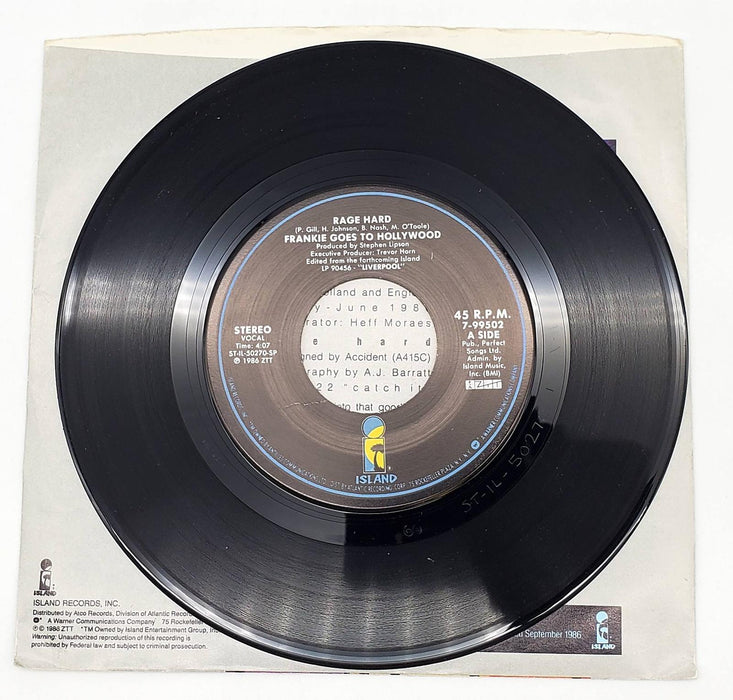 Frankie Goes To Hollywood Rage Hard 45 RPM Single Record Island 1986 7-99502 3