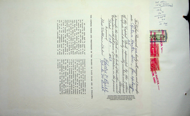 Reiter Dairy Company Stock Certificate Bond Scripophilly Akron Ohio 1965 No 275