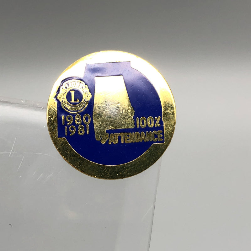 Vintage Lions Club International Lapel Pin 100 Percent Attendance Blue Gold