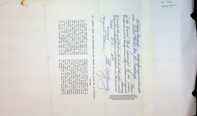 Reiter Dairy Company Stock Certificate Bond Scripophilly Akron Ohio 1965 No 216