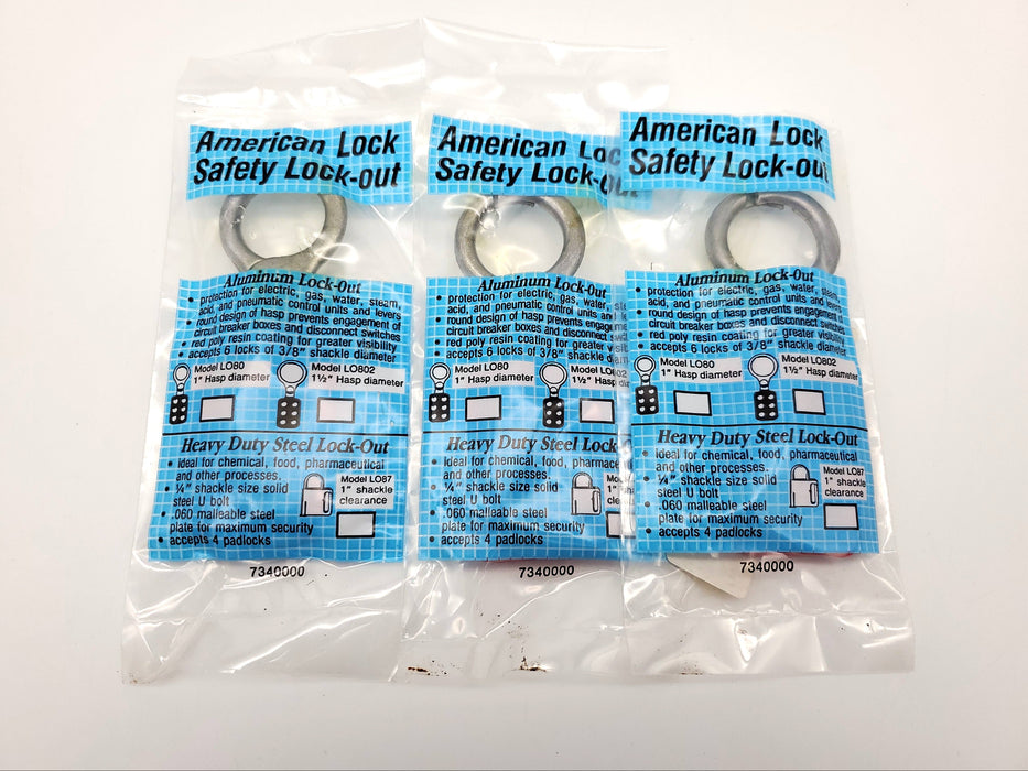 3x American Lock Safety Lock Out Hasps LO80 1" Diameter 6x 3/8" Slots Aluminum