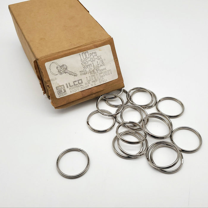 100x Ilco Split Key Ring 1-1/8" 30MM 265-00-8X UK Made Vintage NOS