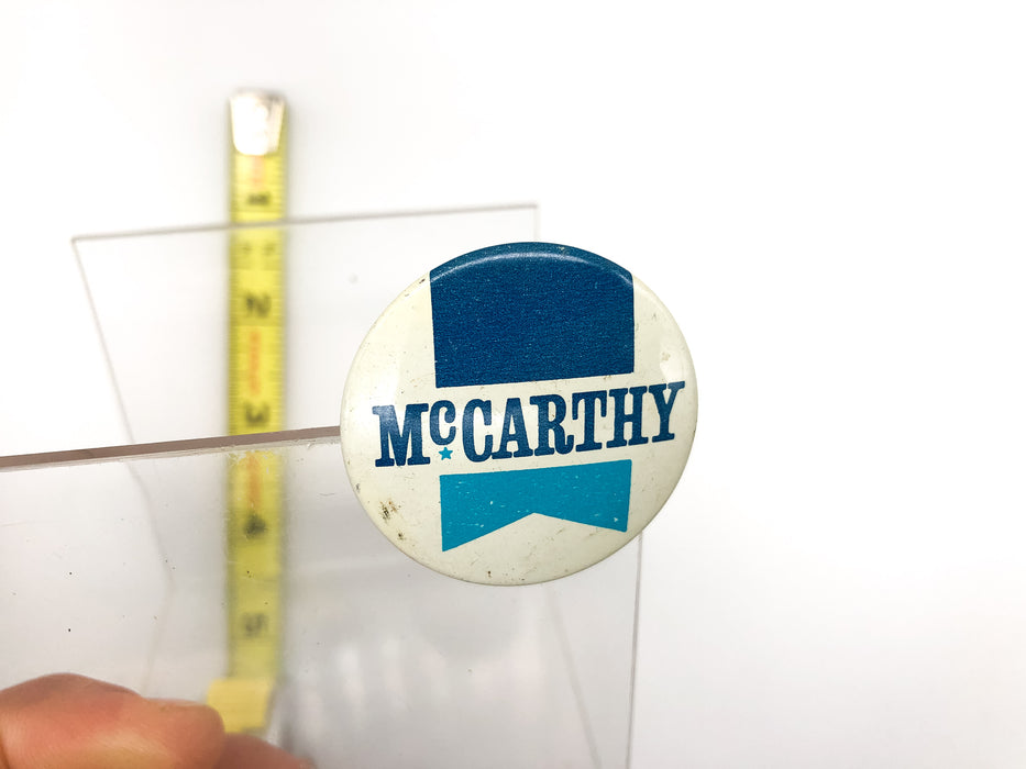 Vintage McCarthy Pinback Button Political Campaign E Horn Co White Blue Teal