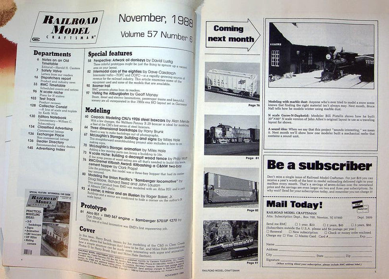 Railroad Model Craftsman Magazine November 1988 Vol 57 No 6 Practical Modeling
