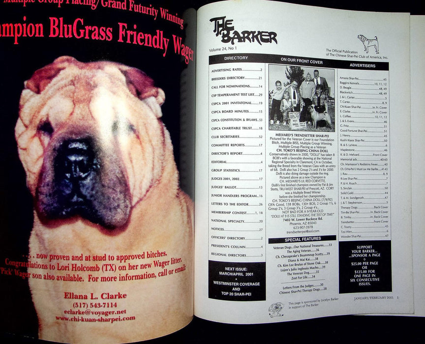 The Barker Magazine Jan Feb 2001 Shar-Pei Dog Therapy Breeders Directory AKC New