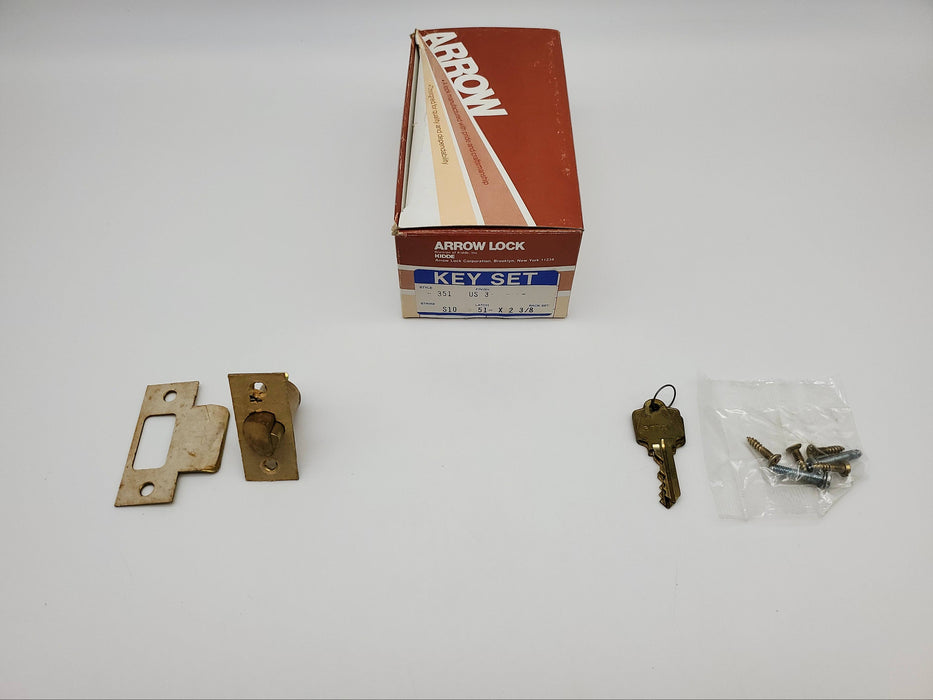 Arrow Entry Door Knob Lock Bright Brass US3 351 2-3/8 BS Vintage NOS