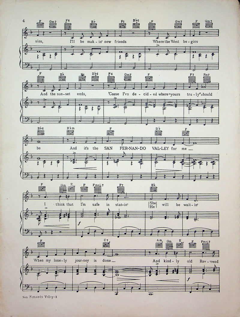 San Fernando Valley Sheet Music Gordon Jenkins Sung by Bing Crosby 1942 Piano 2