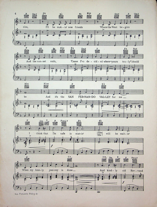 San Fernando Valley Sheet Music Gordon Jenkins Sung by Bing Crosby 1942 Piano 2