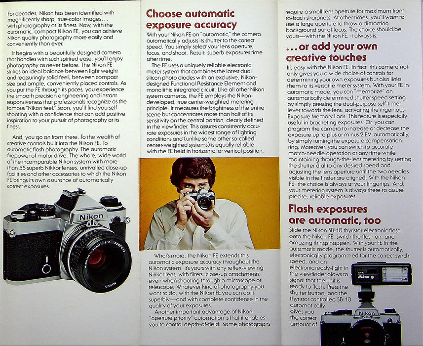 1978 Nikon FE Automatic Compact Camera Brochure 35mm SLR