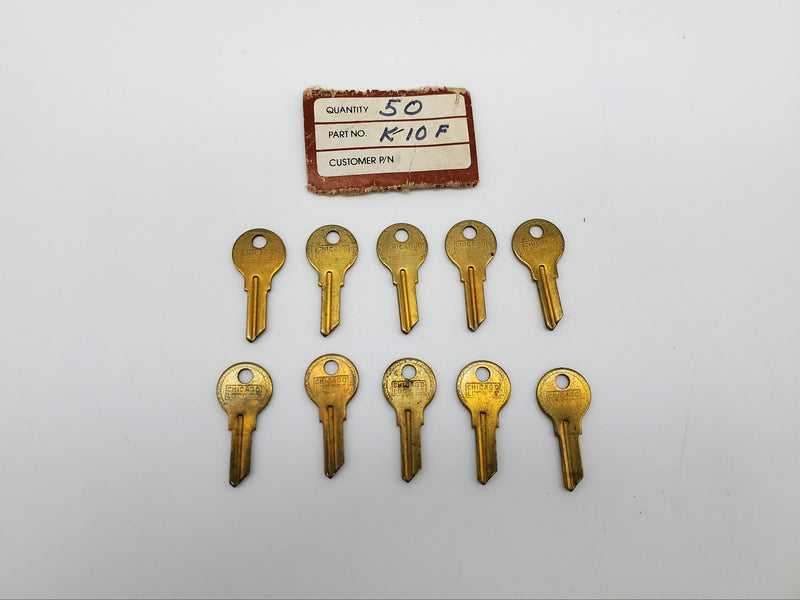 10x Chicago Lock Co. K-10 F Key Blanks Brass Vintage USA Made Vintage NOS
