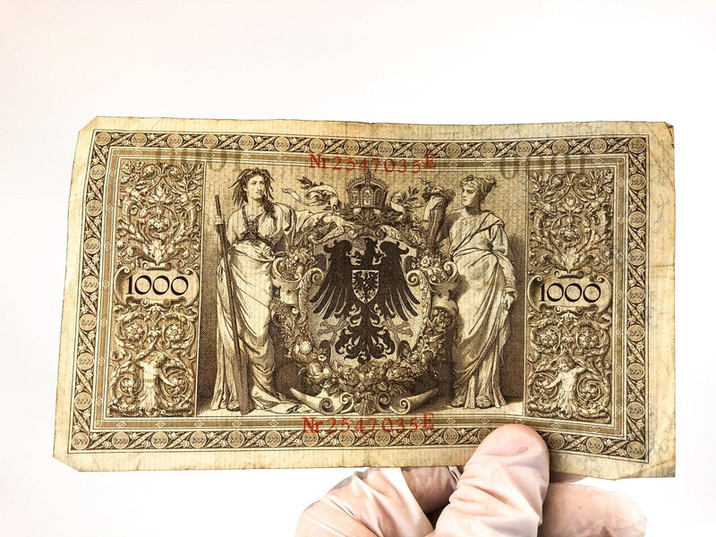 1000 & 100 Mark Reichsbanknote April 1910 Germany WWI Red Green Seals Lot of 3 10