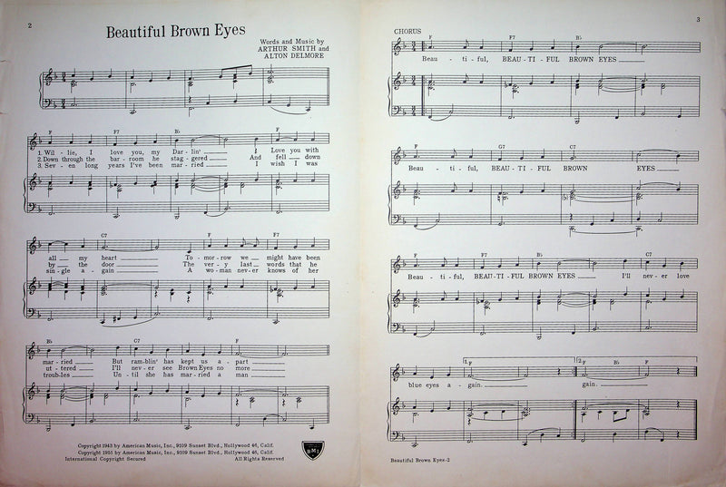 Beautiful Brown Eyes Sheet Music Arthur Smith Alton Delmore Vocal Piano Wakely 4