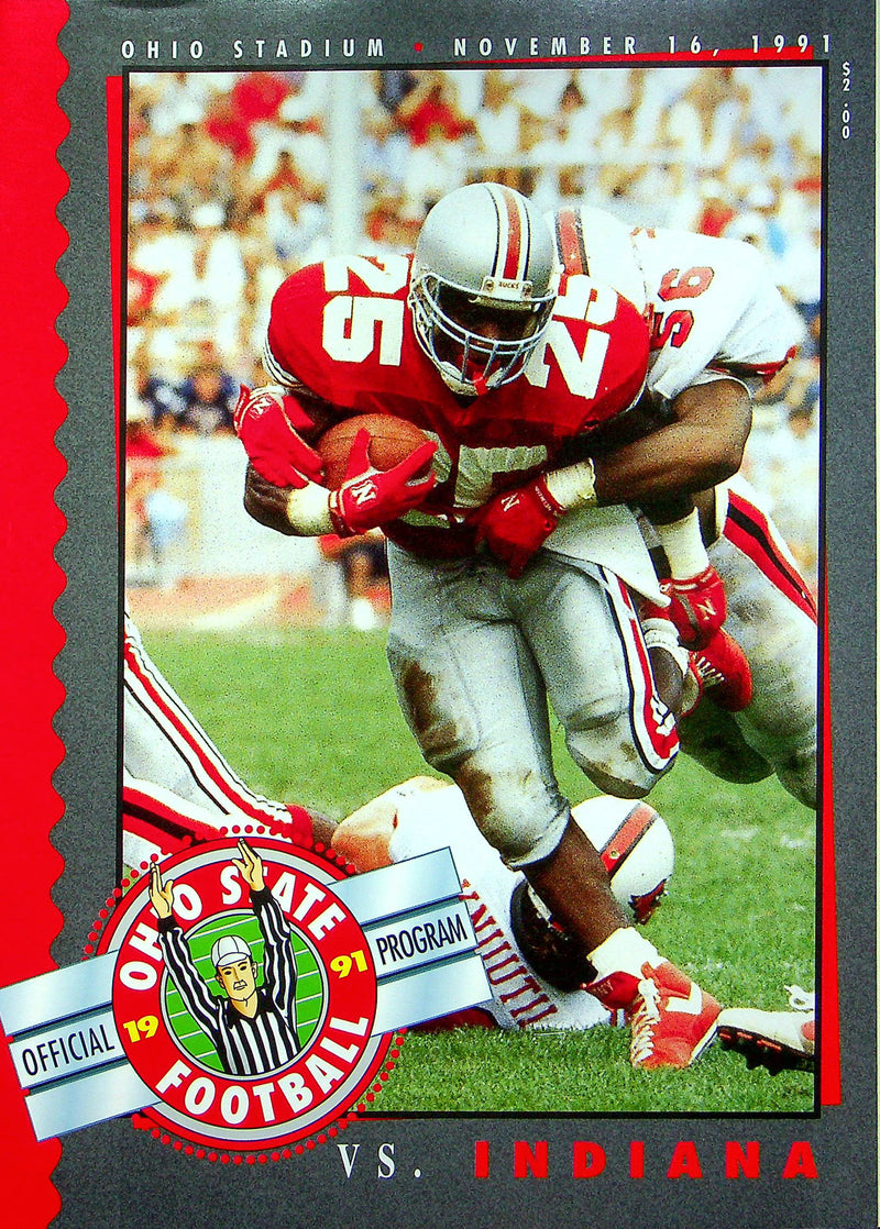 Ohio State Buckeye Football Program Nov 16 1991 Vs. Indiana Hoosiers Error Copy