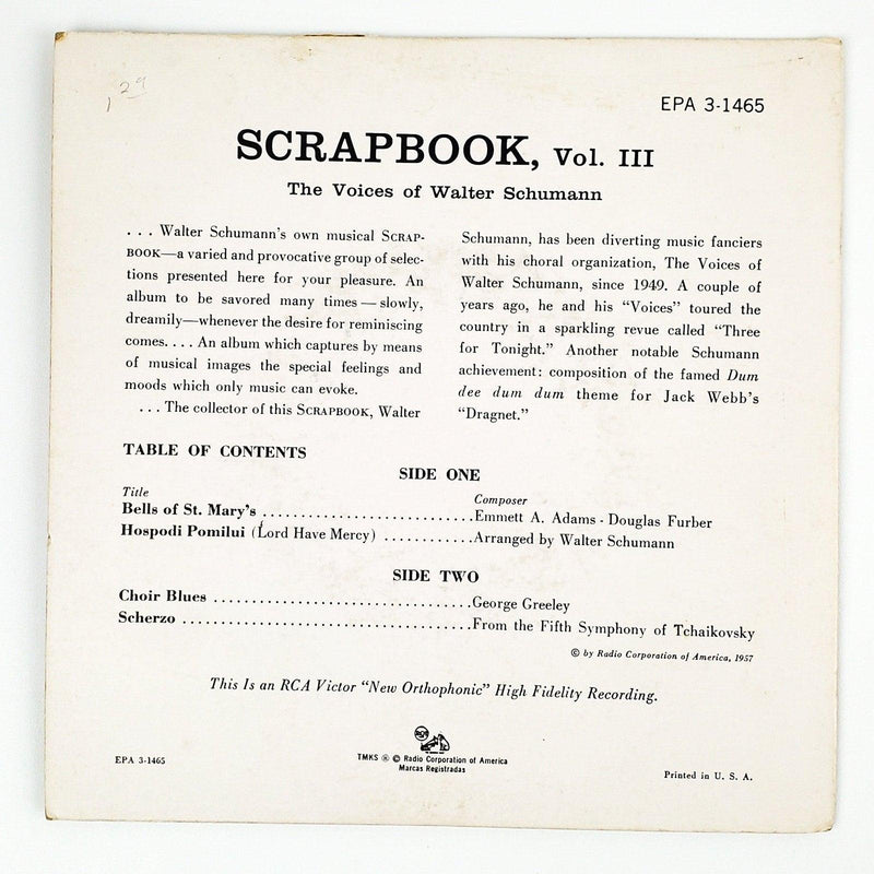 The Voices Of Walter Schumann Scrapbook Vol 3 Record 45 RPM EP EPA 3-1465 RCA 2