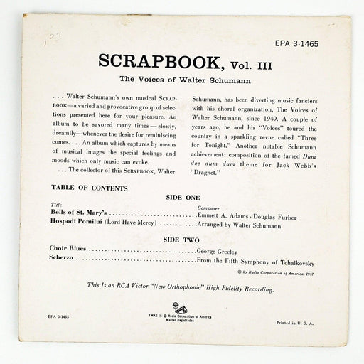 The Voices Of Walter Schumann Scrapbook Vol 3 Record 45 RPM EP EPA 3-1465 RCA 2