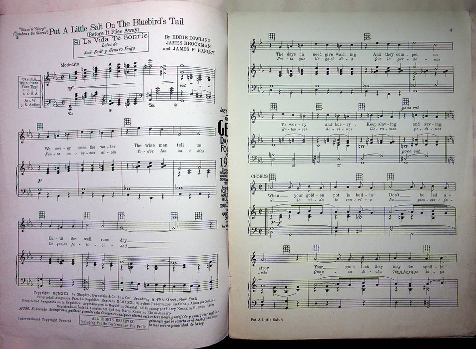 Blaze O'Glory Sheet Music Put A Little Salt On The Bluebirds Tail 1930 E Dowling 2