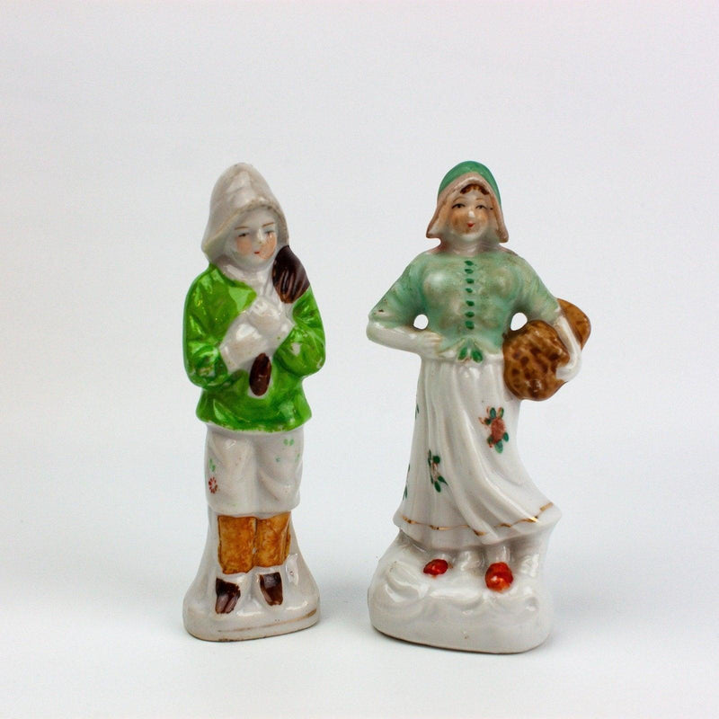 Occupied Japan Dutch Colonial Man w/ Sack & Lady w/ Basket 5 Inches 1
