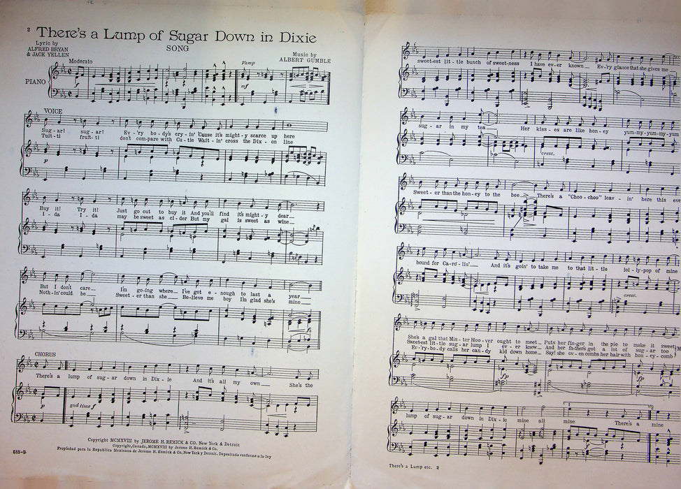 There's A Lump Of Sugar Down in Dixie Sheet Music Albert Gumble Piano Vocal 1918 3