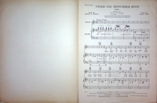 Sheet Music Under The Midsummer Moon Half A Widow Musical Play 1927 Military 2