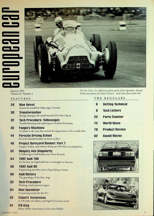 European Car Magazine January 1992 Vol 23 # 1 Speedster by Dion