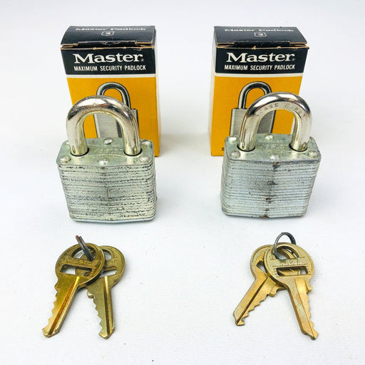 2ct Vintage No 3 Master Lock Padlock 1-1/8" Shackle New NOS Keyed Alike 3687 1