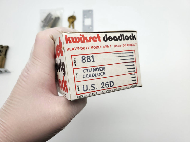 Kwikset Single Cylinder Deadbolt Satin Chrome Model 881 Auxiliary with Blank NOS