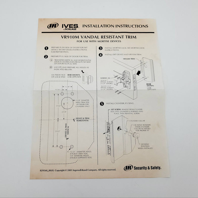 Ives VR910M-NL RHR Vandal Resistant Trim Grip Handle Satin Stainless Missing PCs