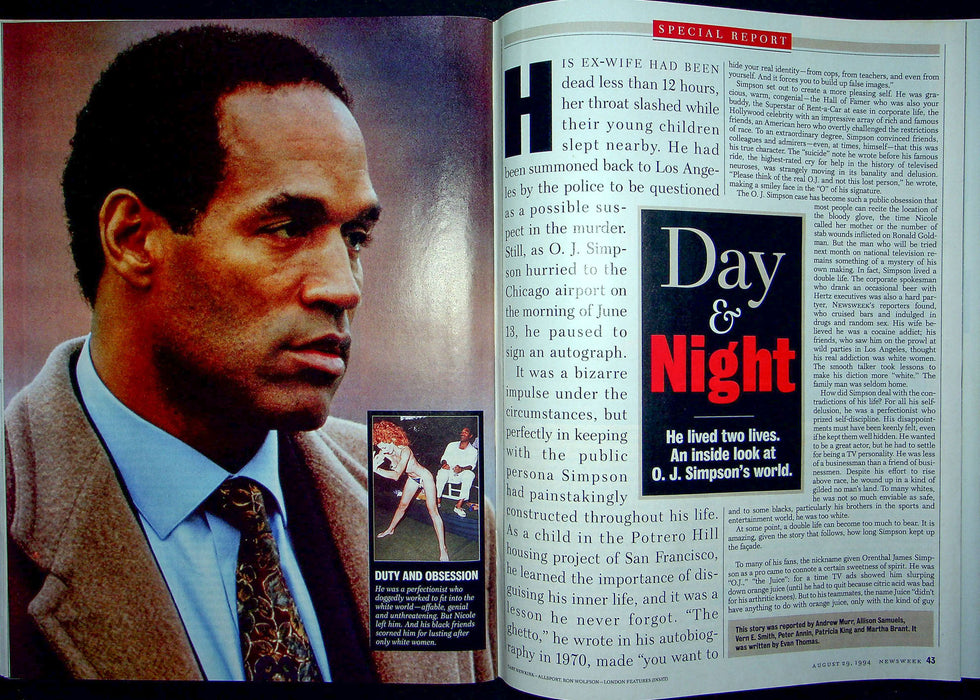 Newsweek Magazine August 29 1994 OJ Simpson Trial Murder Russia Nuclear Weapons