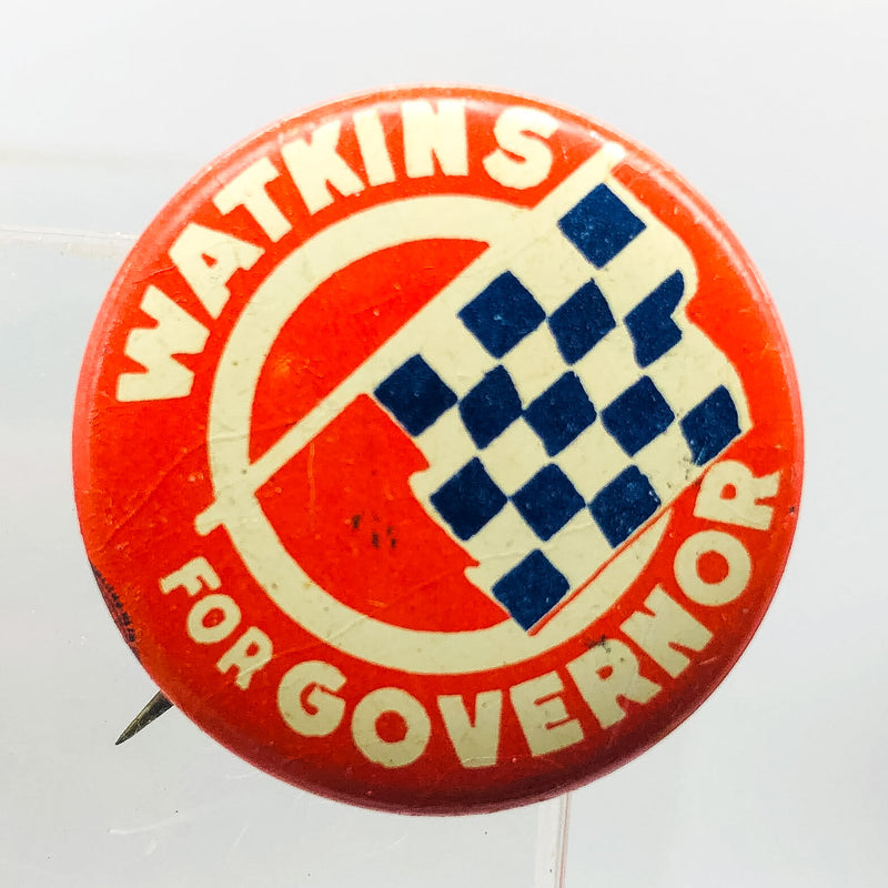 Watkins For Governor Button Pin 1" Indiana Politician John Vintage Lithographers