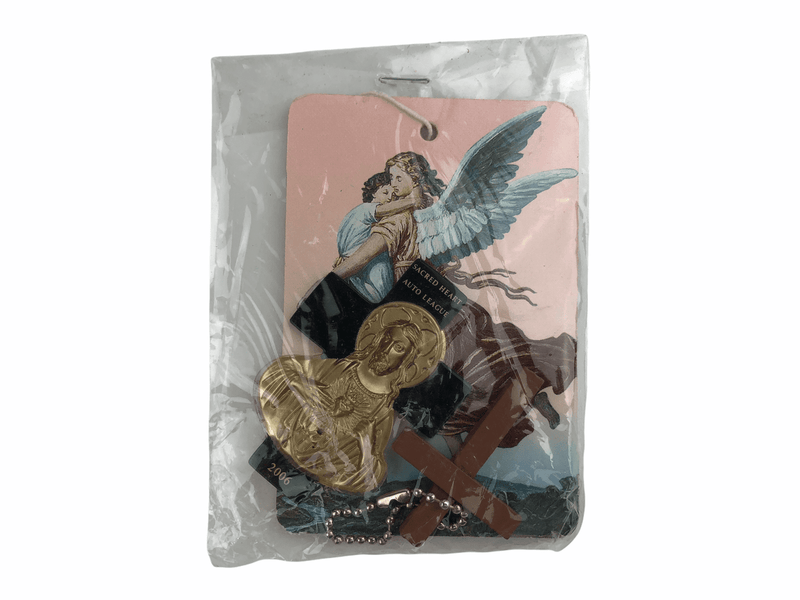 Jesus Christ Prayer Medal Madonna & Child Car Mirror Charm Wooden Cross 1