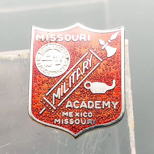 Missouri Military Academy Pin Pinback Mexico Shield V-21 Vanguard Double Clutch 1