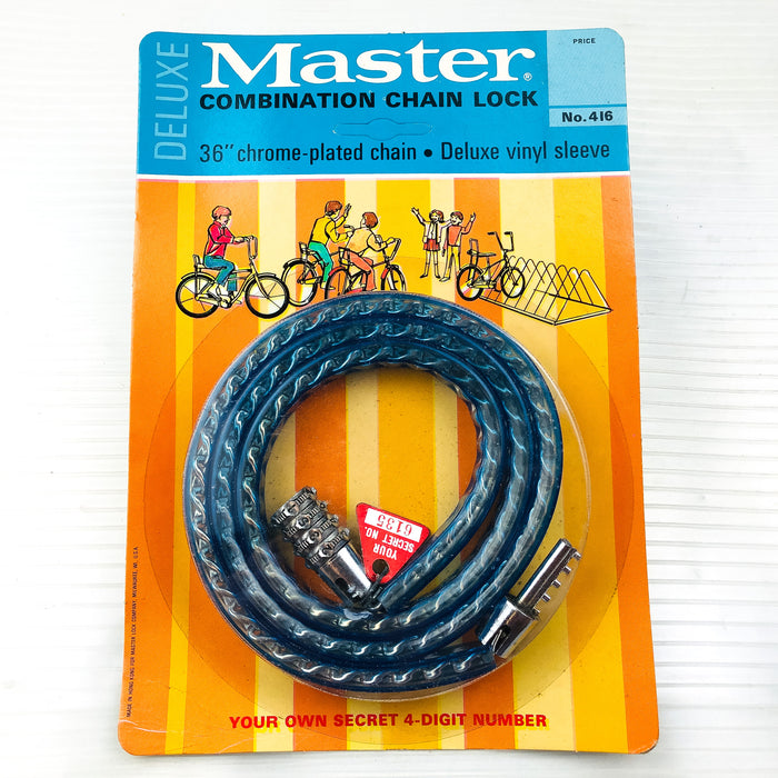 Master Combination Chain Lock 36" Chrome Plated Vinyl Sleeve Vintage 416 New NOS