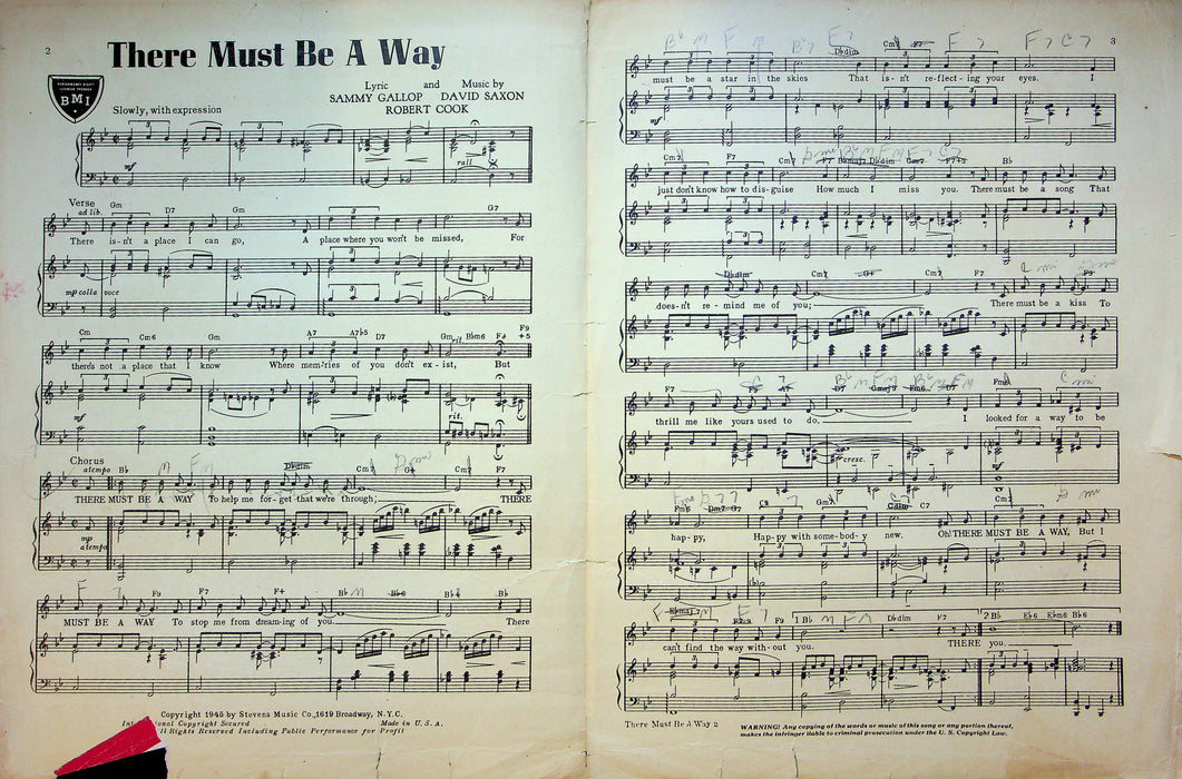 There Must Be A Way Sheet Music Sammy Gallop 1945 WW2 Buy War Bonds Advertising 3